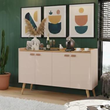 Imagem de Aparador Buffet 4 Portas Zeus Estilo Retrô Pés Palito, Móvel Bar Cantinho do Café com Prateleiras, Para Sala Jantar Cozinha, Design Vintage Moderno (Branco)