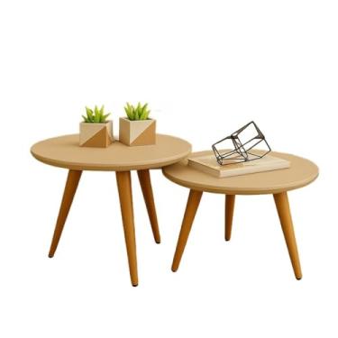 Imagem de Conjunto 2 Mesinhas De Centro Sala Madeira Redonda Pé Palito(Off White)