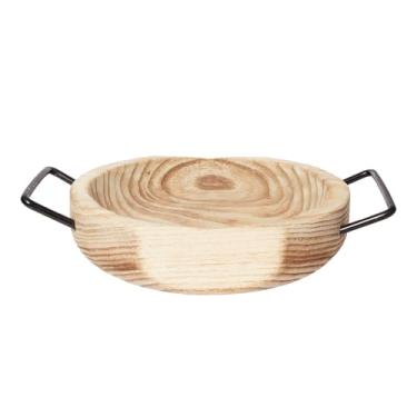 Imagem de DN DECONATION Bandeja redonda de madeira com alças, bandeja de otomana de madeira rústica para mesa de café, banheiro, bandejas de bugigangas, decoração para casa e sala de estar, organizador de