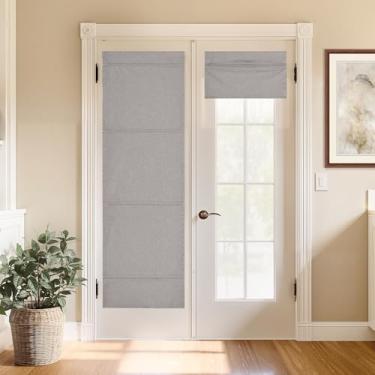 Imagem de StangH Persianas romanas magnéticas 100% blackout de linho sintético, sem fio, fácil de levantar para quarto, cobertura de janela autoadesiva, cinza-acinzentado pálido, L 76 x C 164, 1 painel