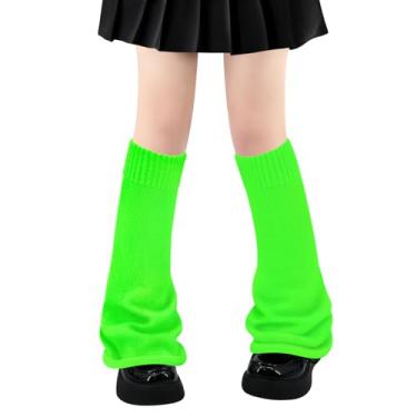 Imagem de Polainas para mulheres, meninas, estilo japonês, lolita, meias longas de malha kawaii, meias góticas Harajuku, cobertura de perna, Verde limão alargado, Tamanho Único