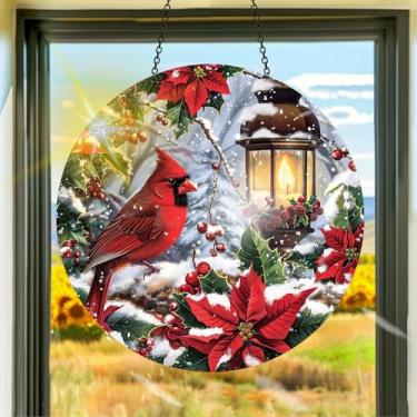 Imagem de Apanhador de sol de acrílico colorido, apanhadores de sol, decoração de janela suspensa de pássaros vermelhos, arte de parede de arco-íris, para quarto, varanda, interior e exterior, jardim, enfeites