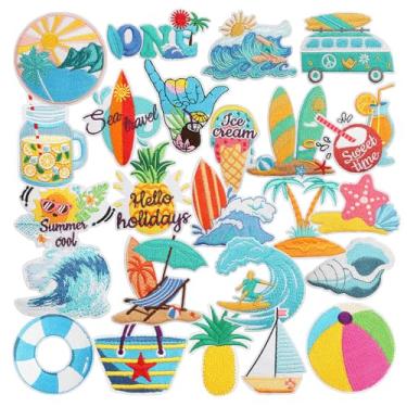 Imagem de 24 peças cowgirl costeira ferro em remendos verão oceano meninas bordado no chapéu patch azul praia feriado aplique para caminhoneiro chapéu mochila bolsas roupas jeans sapatos artesanato DIY