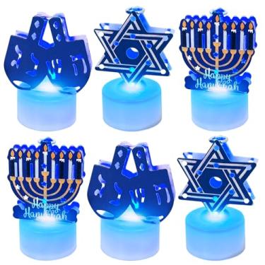 Imagem de 6 peças velas de chá de Hanukkah, estrela azul de Davi, Menorá, Dreidel, Hanukkah, centros de mesa para decoração de festa e cozinha