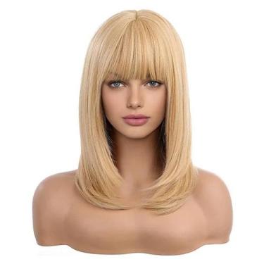 Imagem de Peruca de cabelo sintético curto Bob 35 cm com franja cor loira - yiwe