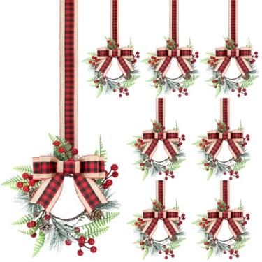 Imagem de HFYZZ 8 peças de guirlandas de armários de cozinha de Natal, mini grinaldas artificiais de cedro de 20 cm com fita pendurada, anéis de vela de Natal, guirlanda para casa, cozinha, janela, porta da