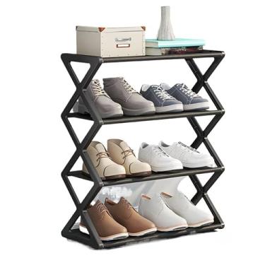 Imagem de Sapateira Prateleira Sanfonada 4 Andares Organizadora Plástico Multiuso Sapatos(Kit 2 Preta)