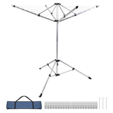 Imagem de Sukkiri Homu Estante de secagem de roupa dobrável, suporte de secadora de roupas estilo guarda-chuva para uso interno e externo, arejador de roupas portátil de 1,6 m com 3 pernas (160 cm A x 25,29 cm