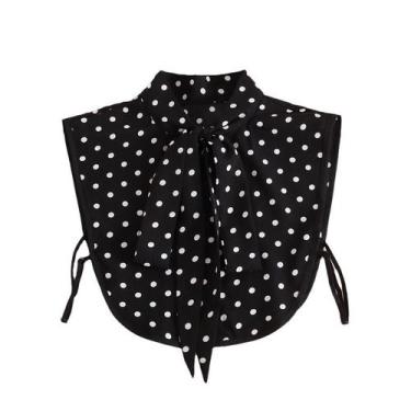 Imagem de Gola de blusa feminina preta de bolinhas, gola falsa, algodão - Yiweis