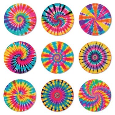 Imagem de ANATTASOUL Conjunto de 9 porta-copos de madeira coloridos com padrão tie dye presente de inauguração de casa redonda para casa nova, proteção de mesa de centro decorativa de 9,9 cm para decoração de