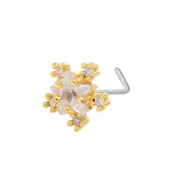 Imagem de Lindos anéis de nariz de floco de neve para mulheres e homens hipoalergênicos aço cirúrgico delicado CZ cristal flor de inverno 20G G osso em forma de parafuso de narina piercing corporal joias