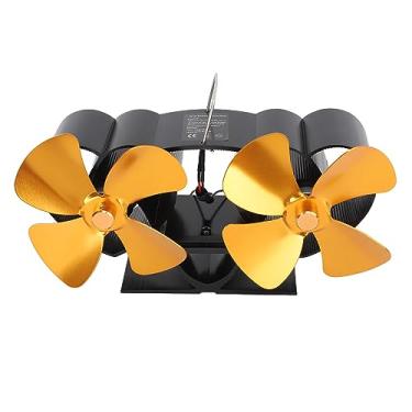 Imagem de ZJchao Ventilador de Fogão Com 4 Lâminas, Alimentado por Calor, Liga de Alumínio, Cabeça Dupla, Ventilador de Lareira para Fogão a Lenha, Substituição de Fogão a Querosene (Ouro)
