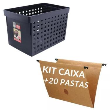 Imagem de Kit caixa arquivo movel largo preto +20 pasta suspensa kraft - ORDENE