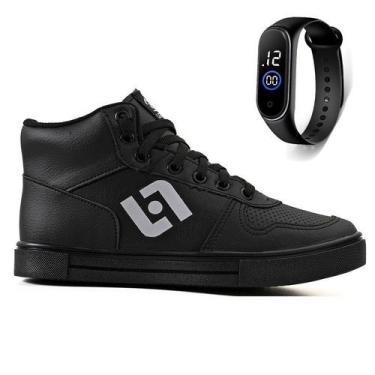 Imagem de Tenis Infantil Meninos Botinha Cano Alto Escolar Casual Basico + Relog