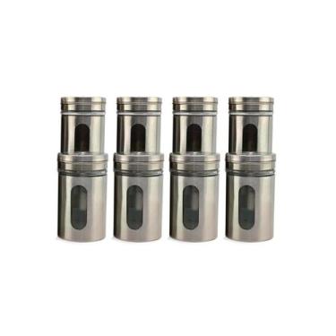 Imagem de Kit 8 Saleiro Pimenteiro Porta Condimentos Em Vidro e Aço Inox Com Aju