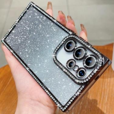Imagem de Capa de luxo com glitter gradiente e diamante para Samsung Galaxy S25 S24 Ultra Plus, revestimento em strass, capa rígida para PC (para Samsung S25/preto)