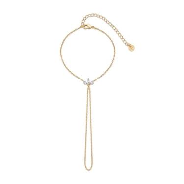 Imagem de AceFun 1 pulseira de corrente de mão de ouro para mulheres, strass, coroa, pérolas, contas, anel de dedo, pulseiras modernas, delicadas, simples, à prova d'água, joias corporais modernas para mulheres