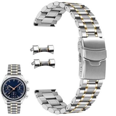 Imagem de YISIWERA Pulseira de relógio masculina e feminina, 20 mm, 22 mm, extremidade reta de aço inoxidável, Prata, ouro, 20mm, Clássico