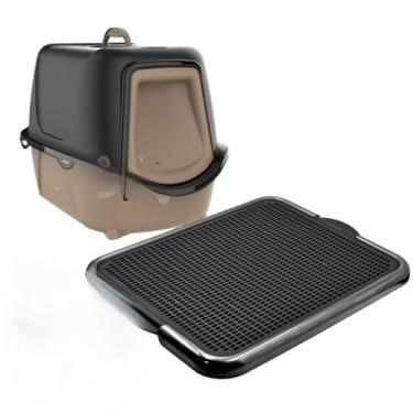 Imagem de Kit Caixa De Areia Fechada Para Gatos Grande Com Tapete Coletor Pa E Filtro Anti Odor(PRETO - NEW + TAPETE)