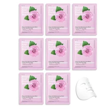 Imagem de Pacote com 8 máscaras faciais rosa, kit de spa para adolescentes, meninas, mulheres, lençol, cuidados com a pele para crianças, conjunto de presentes, hidratante, nutritivo, calmante para todos os