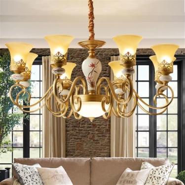 Imagem de Lustre de luxo europeu para sala de estar, estilo retrô americano, em cerâmica, para restaurante, quarto, escritório, hotel, villa, café, com luminária pendente de LED (J 8 luzes)