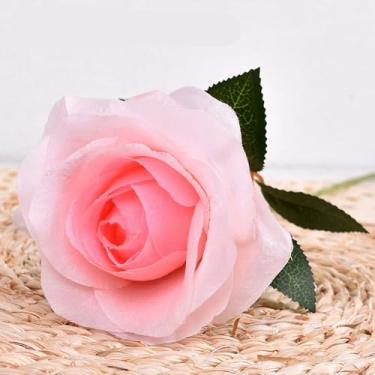 Imagem de Flores artificiais – flor de seda com hastes rosas rosas falsas arranjos florais para casa de banho escritório mesa central prateleira decoração de casamentos