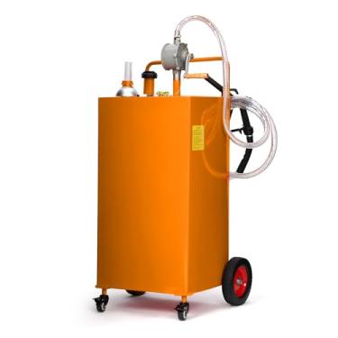 Imagem de Suporte de combustível de 99 litros com bomba de transferência manual | Tanque de combustível de aço inoxidável resistente | Design móvel de 4 rodas para gasolina e diesel | carros, caminhões, barcos