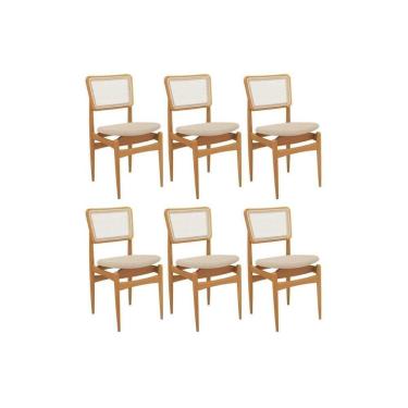 Imagem de Cadeira Sala De Jantar Stela 1cmm013ca Premium Madeira Maciça Kit 6 Un Carvalho-linho Bege Argila-tela Bege - Kappesberg