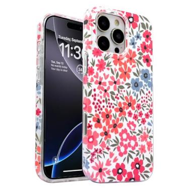 Imagem de J.west Capa compatível com iPhone 16 Pro Max 17.5 cm 2 em 1 design de padrão floral híbrido, capa protetora fina transparente + capas de telefone com estampa de flores rígidas à prova de choque para