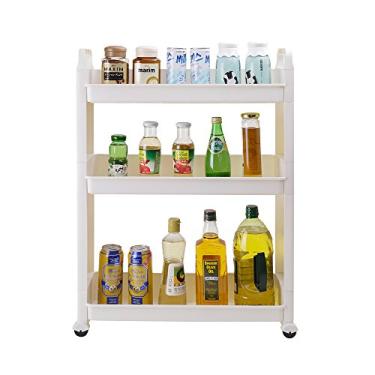 Imagem de Baoyouni Slim Slide para fora da torre de armazenamento, carrinho de organização com rodas para lavanderia, banheiro e cozinha, Marfim, 3-Tier, 1