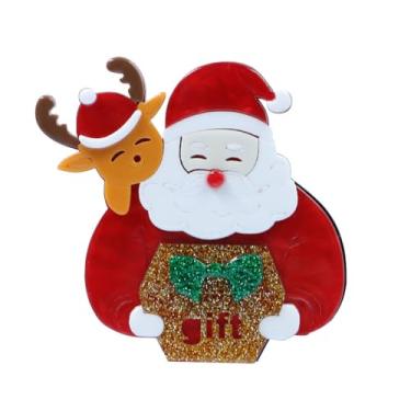 Imagem de Broche de rena de Natal de Papai Noel para mulheres, meninas, caixa de presente de acrílico, festival, Natal, enfeite fofo, alfinetes, lapela para vestido, terno, camisa, acessórios de roupas, broches