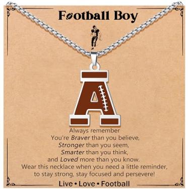 Imagem de JoycuFF Colar de futebol masculino com inicial A-Z, pingente de pingente de futebol em corrente de prata de aço inoxidável, presente de Natal personalizado para filho, neto e sobrinho, Aço inoxidável