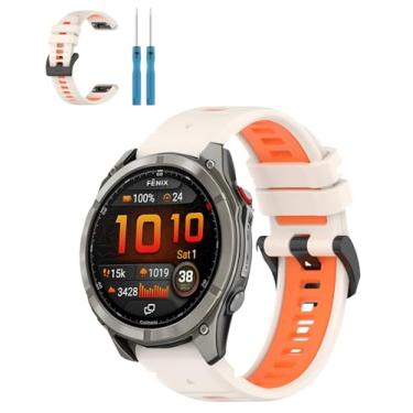 Imagem de Pulseira esportiva de silicone Garmin Fnix 8 Pro MICROLED de 51 mm, pulseira de armadura durável ao ar livre, substituição macia e respirável para fitness, caminhadas, corrida, uso diário (laranja