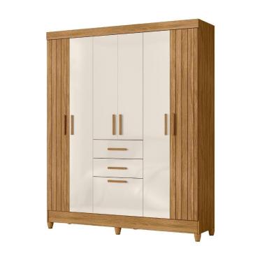 Imagem de Guarda Roupas Casal Ripado 7 Portas 2 Gavetas Malta Freijó/off White Moval