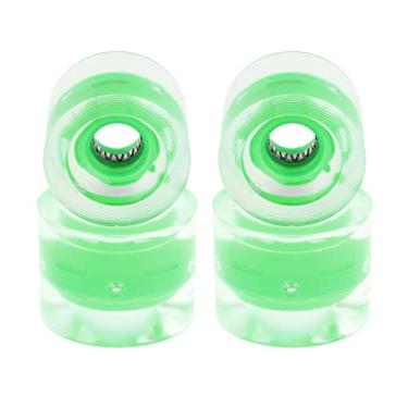 Imagem de Pacote com 4 rodas de skate longboard para crianças, rodas flash de 60 mm 78A, material PU, para andar de rua, skate elétrico, mini cruiser, rolamento ABEC-9, substituição - verde