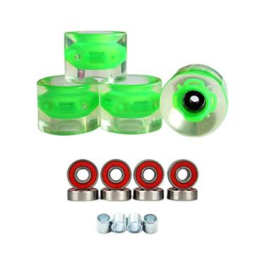 Imagem de Pacote com 4 rodas luminosas para skate Longboard 78A que brilham à noite - aumentam a velocidade, maximizam o desempenho - perfeitas para patinação interna e externa - Material PU - Alto - Verde