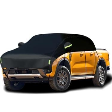 Imagem de Guuffe Capa para metade do carro para para-sol, metade do carro, capa de neve, à prova d'água, universal, preta, 210T com algodão (cabine dupla)