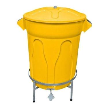 Imagem de Lixeira Redonda 100l Amarela + Pedal De Aço Desmontável Jsn