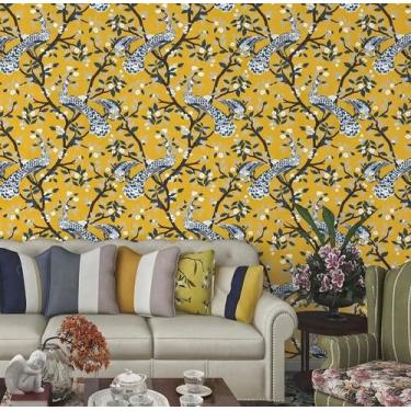 Imagem de Papel de Parede Sala Lavabo Oriental Pavão Vinílico Texturizado Import