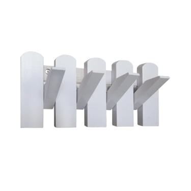 Imagem de Cabideiro de madeira montado na parede branco 4 ganchos, estilo chave de piano, cabide dobrável para baixo, organizador de gancho de parede que economiza espaço para entrada, sala de estar, escritório