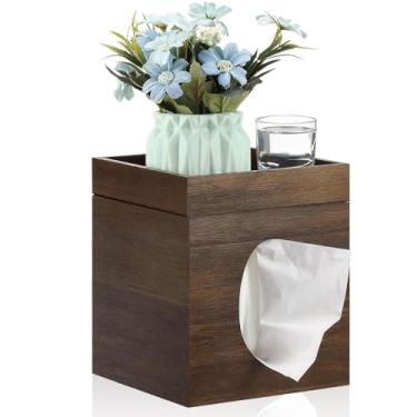 Imagem de Capa de caixa de lenços de madeira com bandeja de armazenamento removível, suporte de caixa de lenços decorativo para banheiro, cozinha, quarto | Serve na maioria dos problemas padrão, design rústico