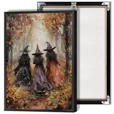 Imagem de Arte de parede de bruxa da floresta de Halloween, vintage, três bruxas, pôsteres rústicos góticos sombrios da Academia impressão de terror pintura para sala de estar quarto decoração de parede 30,5 x