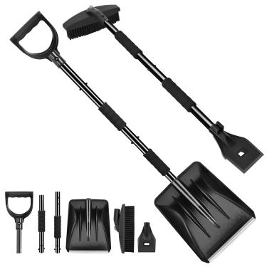 Imagem de NFJOY Pá de neve, ferramenta portátil multifuncional 5 em 1, design estendido com alça removível de 4 seções, lâmina de alumínio durável, kit de remoção de neve para garagem, carro, uso ao ar livre