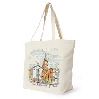 Imagem de Ganshine Bolsa de lona Paris Cityscape – impressão dupla face, ecológica 300 g/m² (35% algodão, 65% poliéster), grande bolsa de compras reutilizável para uso diário, viagens, praia