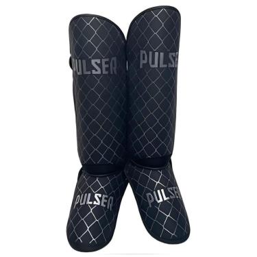 Imagem de Caneleira Pulser Preta Grade Prata Protetor Canela Muay Thai Kickboxing 20mm PU Articulada-Unissex
