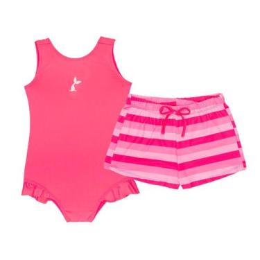 Imagem de Maiô Infantil Menina + Shorts Estampado Proteção Solar Uv - Fofotinhos
