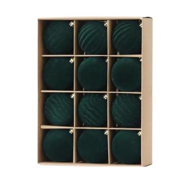 Imagem de 12 peças de enfeite de bola de veludo de veludo para pendurar, bolas flocadas embrulhadas em tecido, decorações de árvore de Natal, exibição de esfera feita à mão, enfeite aéreo, guirlanda de