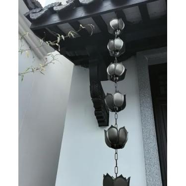 Imagem de WEBSID Calhas de desvio, corrente coletora de chuva de lótus de resina, substituição de calha de calha/correntes de chuva de água, enfeite de pendurar ao ar livre, sinos de chuva para varanda e jardim