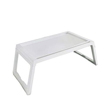 Imagem de Mesa de centro lateral de sofá, suporte para laptop, mesa de jantar móvel para lanche, mesa de canto sobre mesa de cama (cor: mesa branca + 2 caixas) (branco)