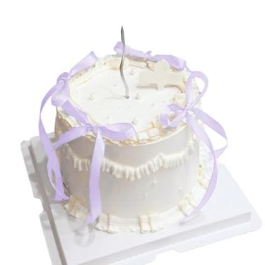 Imagem de Topo de bolo de laço roxo, 20 peças, fitas de coquete, enfeite de cupcake para decoração de feliz aniversário, chá de bebê, festa de casamento